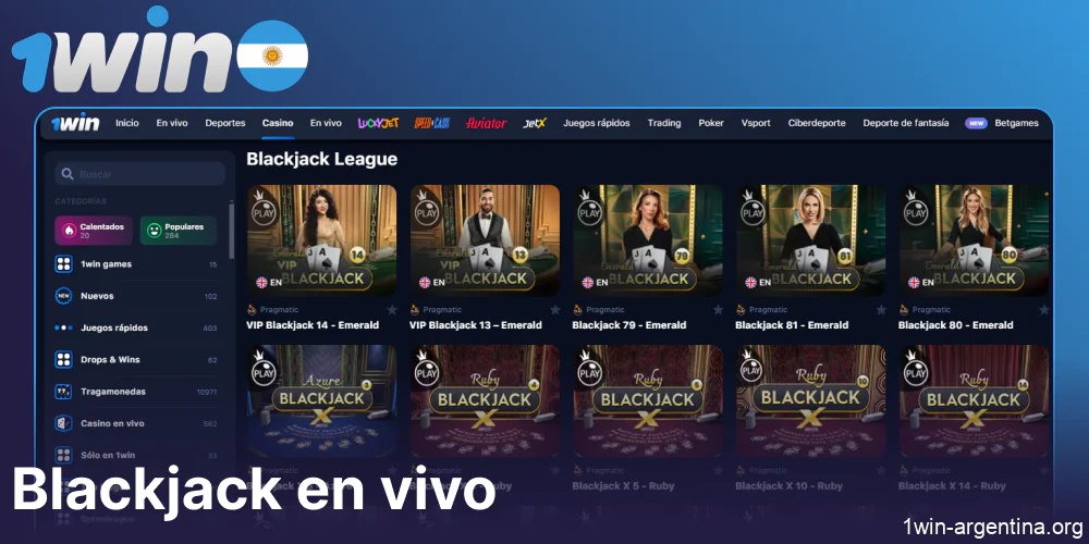 Juegos de blackjack en vivo disponibles en el sitio web de 1win en Argentina