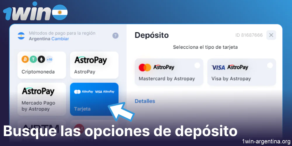 Busque las opciones de depósito en el sitio web 1win