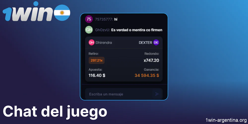 Chat del juego disponible en 1win Speed n Cash game en Argentina