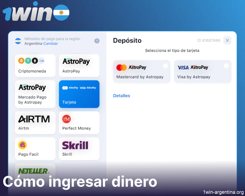 Instrucciones sobre cómo hacer un depósito para jugar al Crazy Pachinko en 1win Argentina