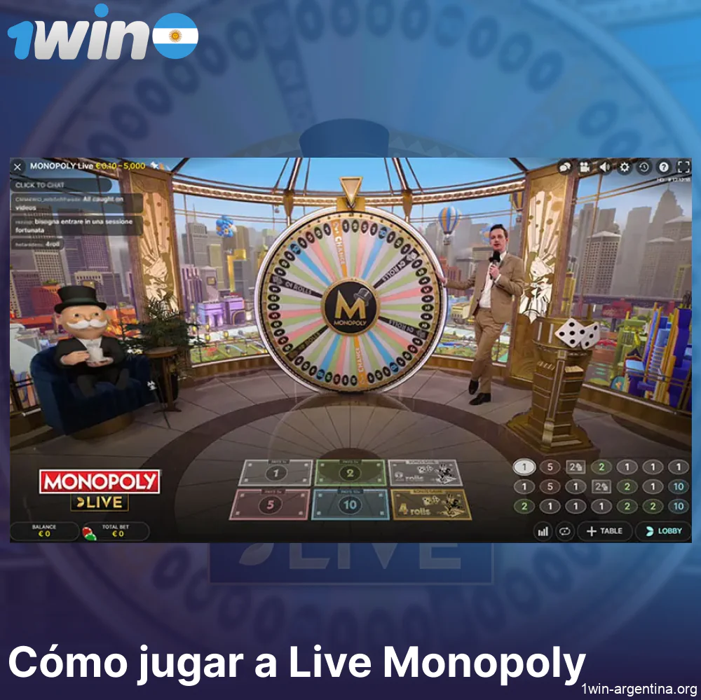 Instrucciones para empezar a jugar a Live Monopoly en 1win Argentina