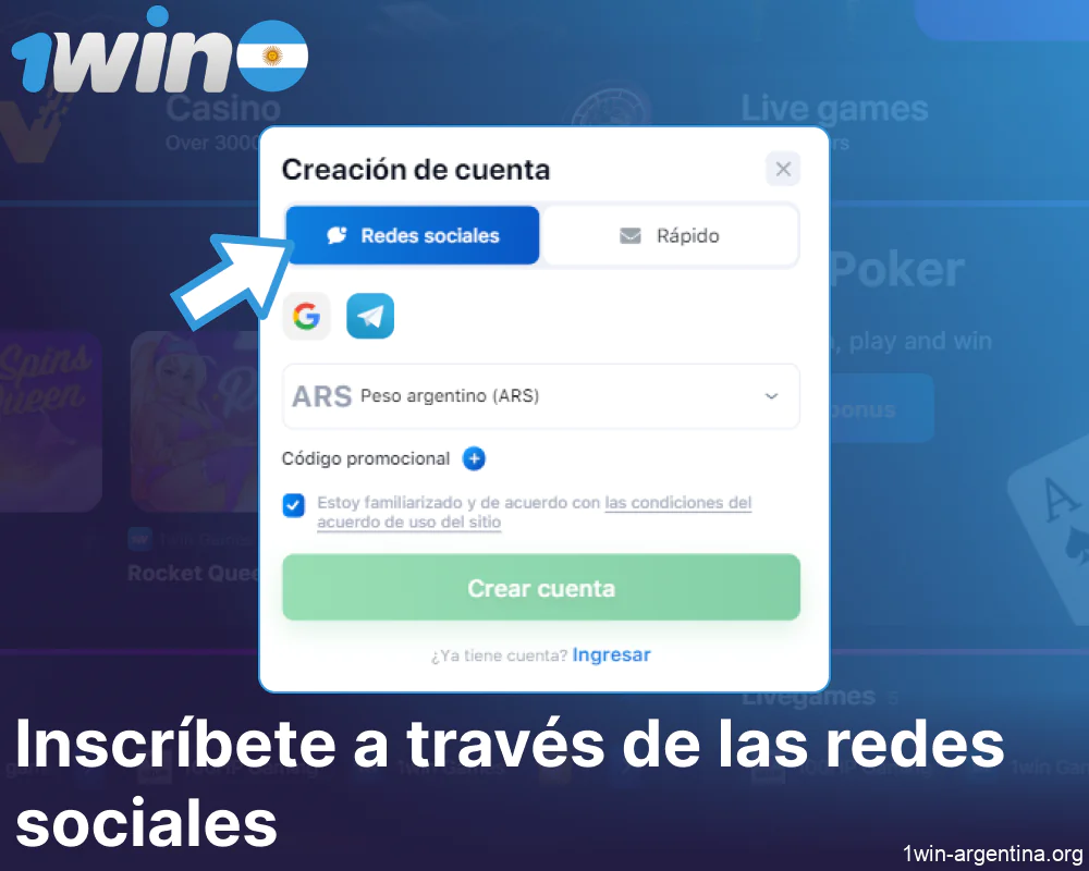 Instrucciones para inscribirse en 1win a través de las redes sociales