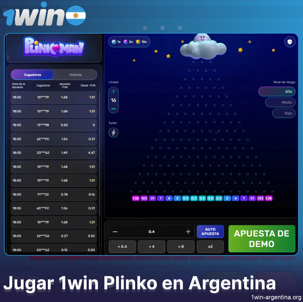 Instrucciones para jugar al Plinko en 1win para argentinos