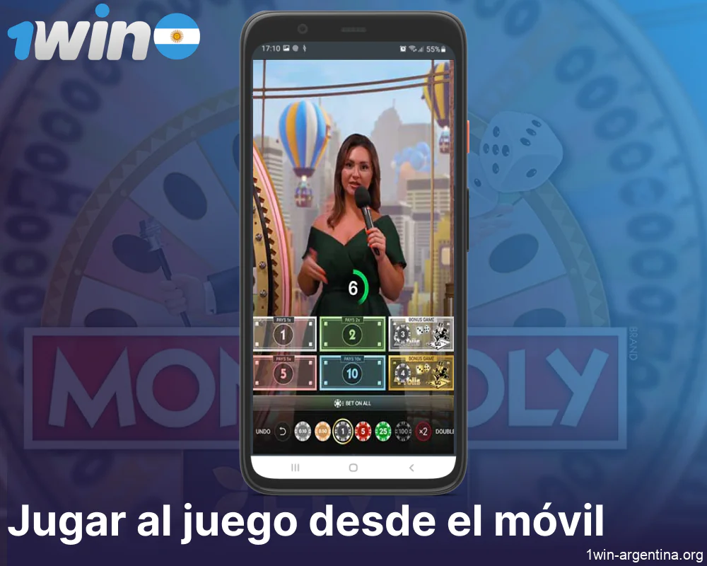 Instrucciones para empezar a jugar a la versión móvil de Live Monopoly en 1win Argentina