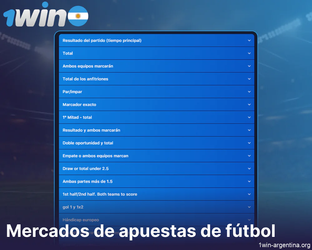Mercados de apuestas de fútbol disponibles en 1win para jugadores de Argentina