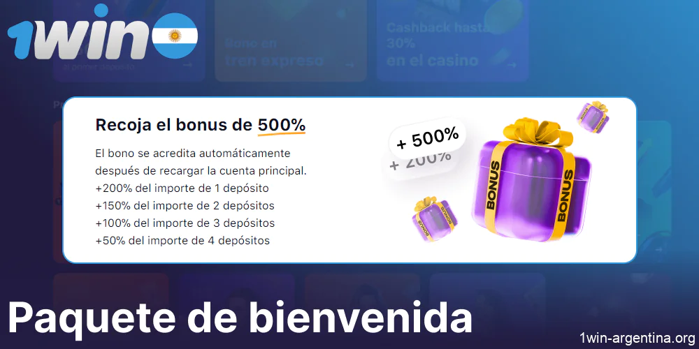 Paquete de bonificación por primer depósito de 1win disponible para jugadores de Argentina