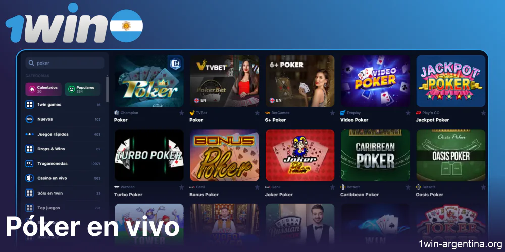 Juegos de póker en vivo disponibles en el sitio web de 1win en Argentina