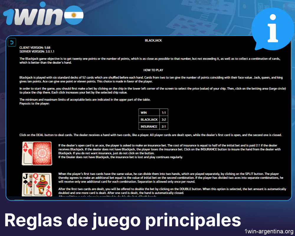 Las principales reglas de los juegos de Blackjack en 1win Argentina