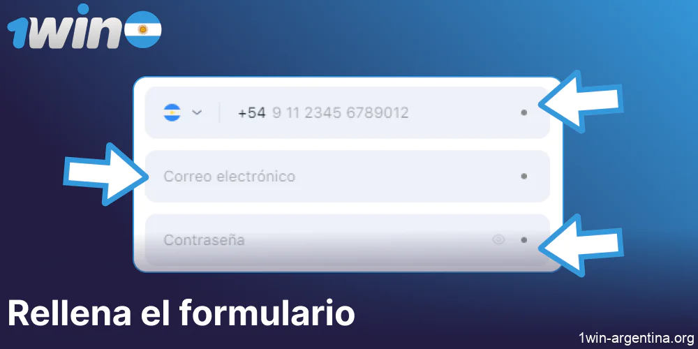 Rellene el formulario de la página web de 1win