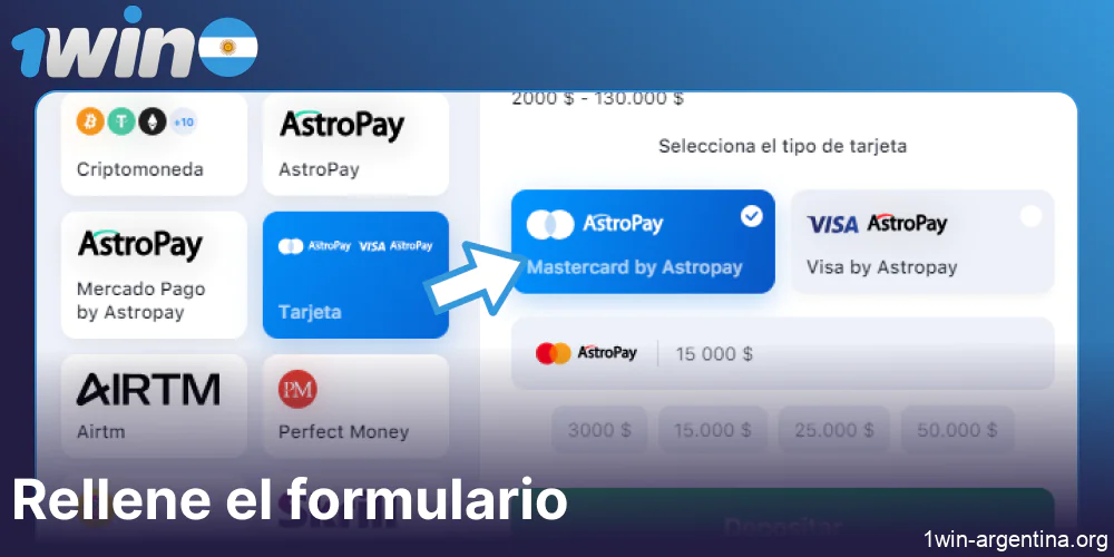 Rellene el formulario en el sitio web 1win