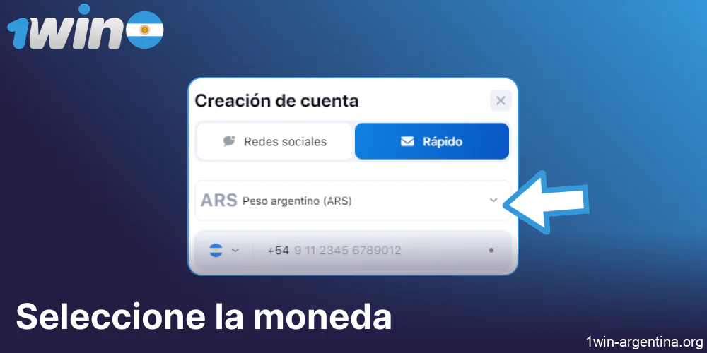 Seleccione la moneda en el sitio web de 1win