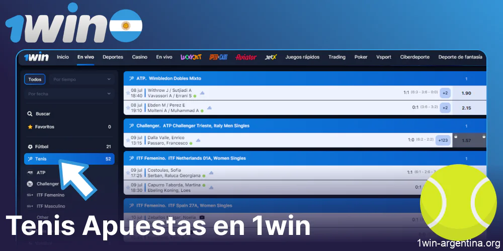 Apuestas de tenis en directo en 1win Argentina