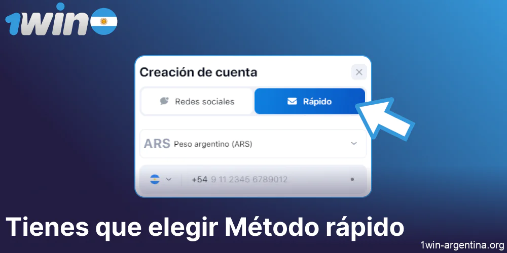 Tienes que elegir Método rápido en la página web de 1win