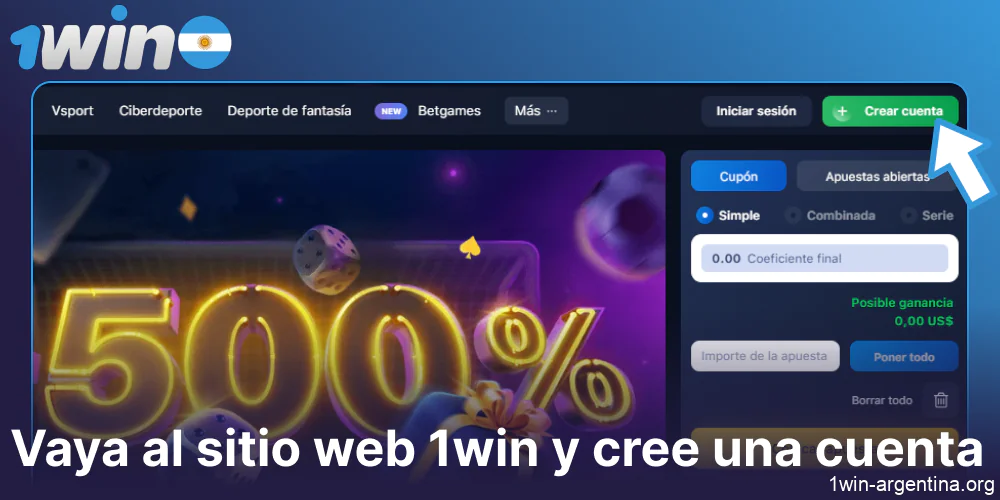 Vaya al sitio web 1win y cree una cuenta